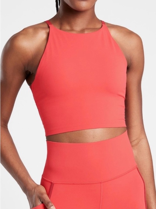 Athleta Tops - ATHLETA Lychee Red Intension Crop A-C High Neck Yoga Active Bra Top Size Medium